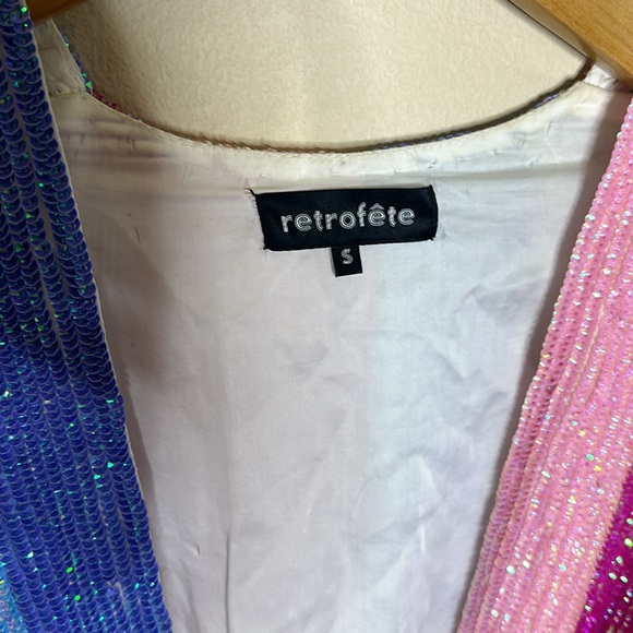 Retrofete Gabrielle Sequin Rainbow Dress Velvet Chiffon Womens Size Small - Picture 6 of 14
